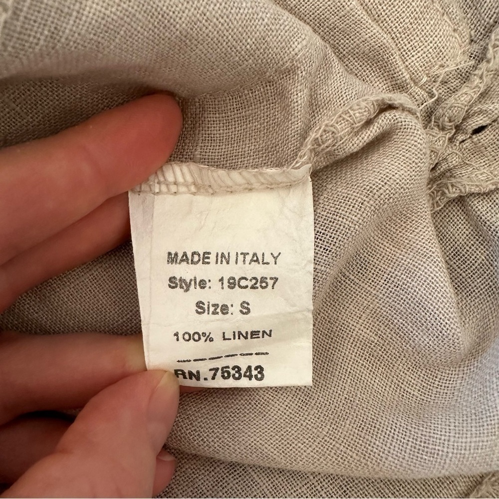 Francesca Bettini 100% Linen Short Sleeve oatmeal Top Size S - Picture 10 of 12